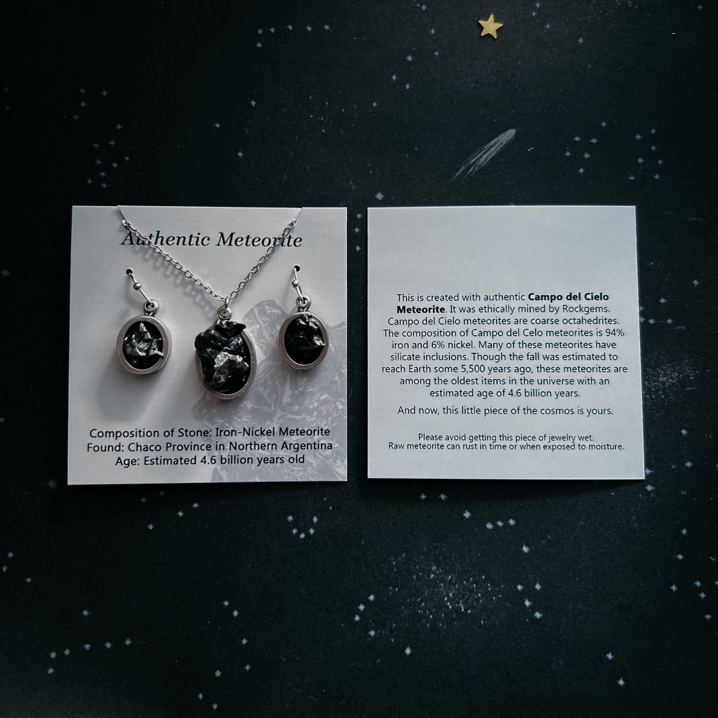 Lunar Star Dangle Earrings with Genuine Meteorite