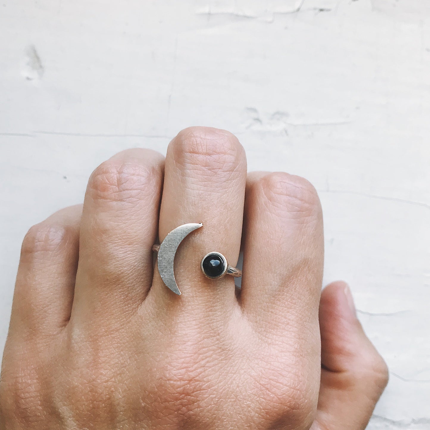 Moon Arc Ring with Black Onyx