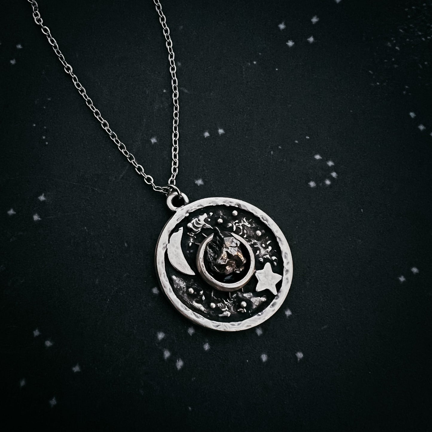 Lunar Star Pendant Necklace with Genuine Meteorite