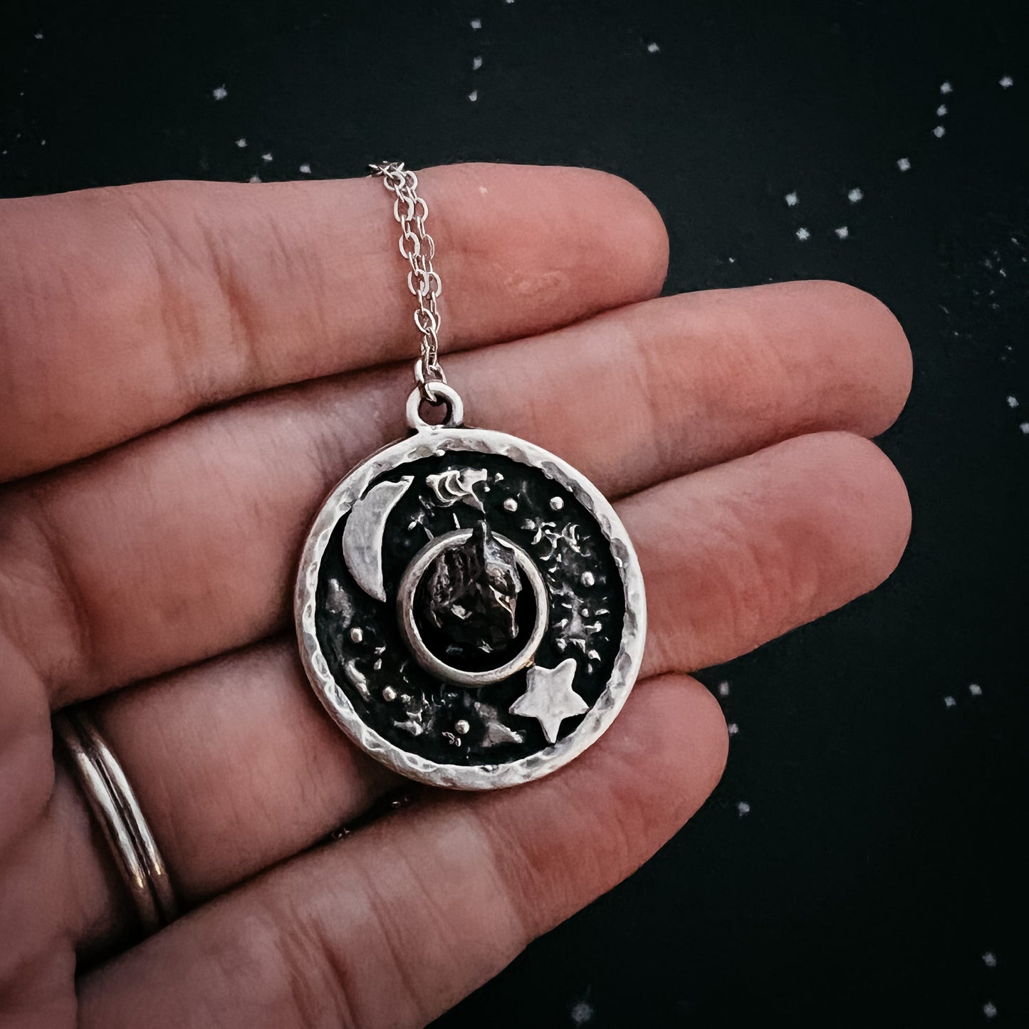 Lunar Star Pendant Necklace with Genuine Meteorite