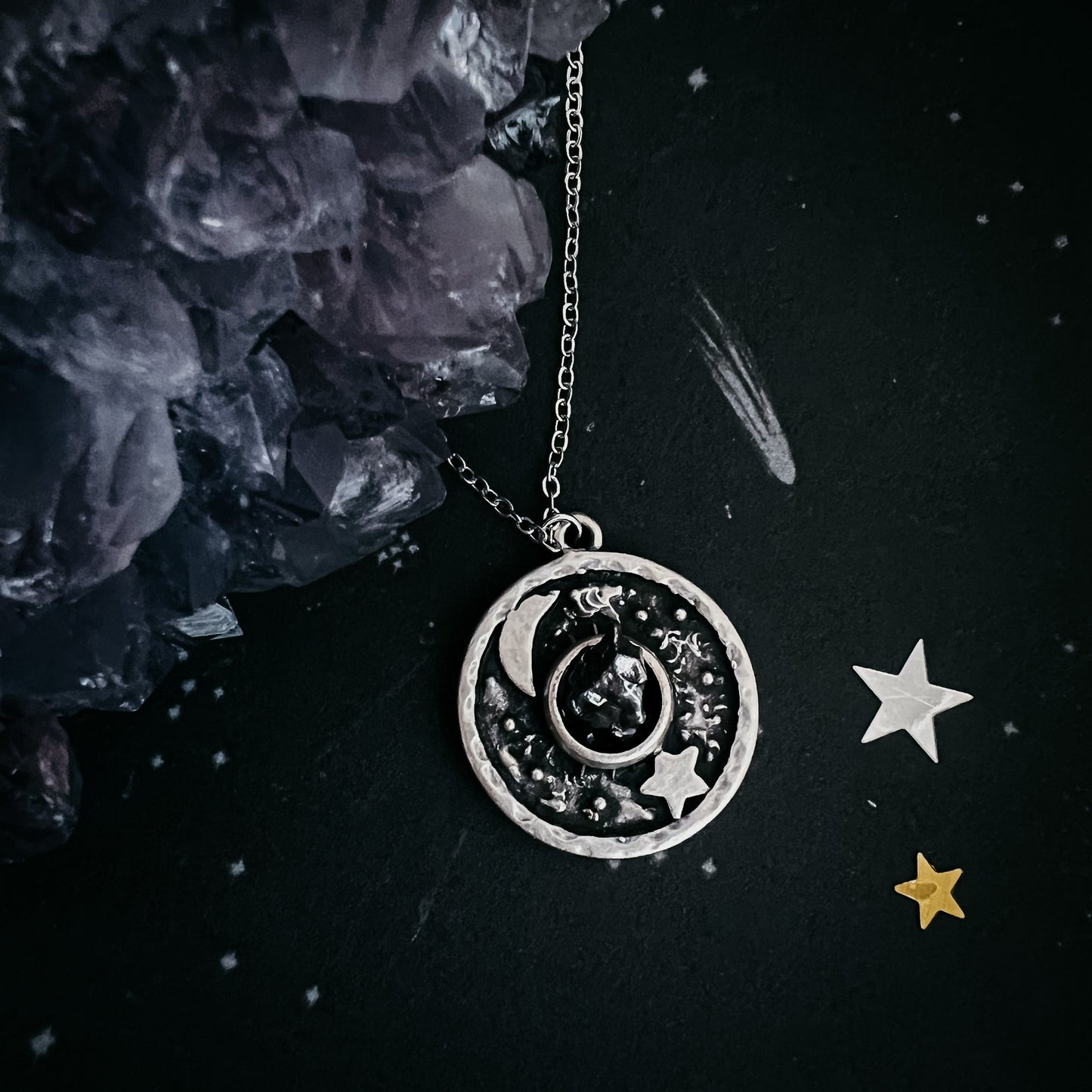 Lunar Star Pendant Necklace with Genuine Meteorite