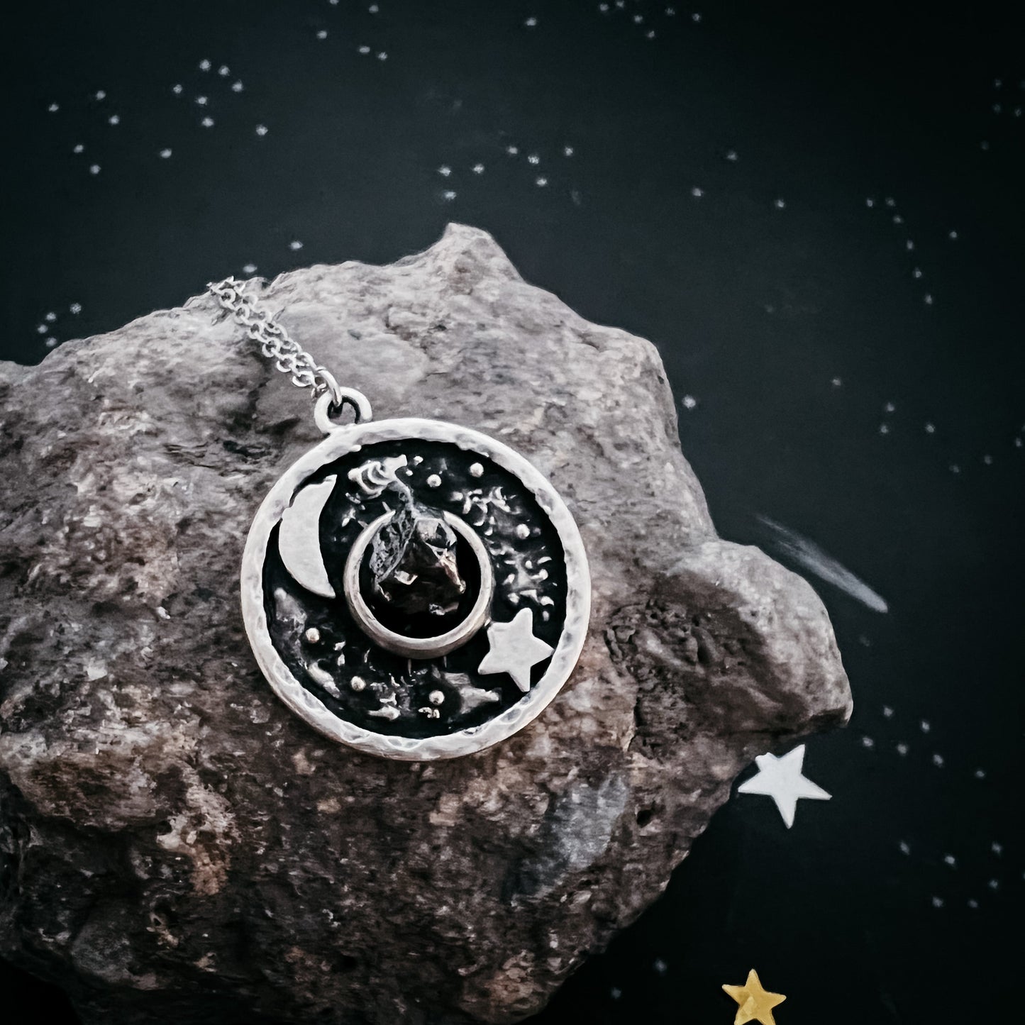 Lunar Star Pendant Necklace with Genuine Meteorite