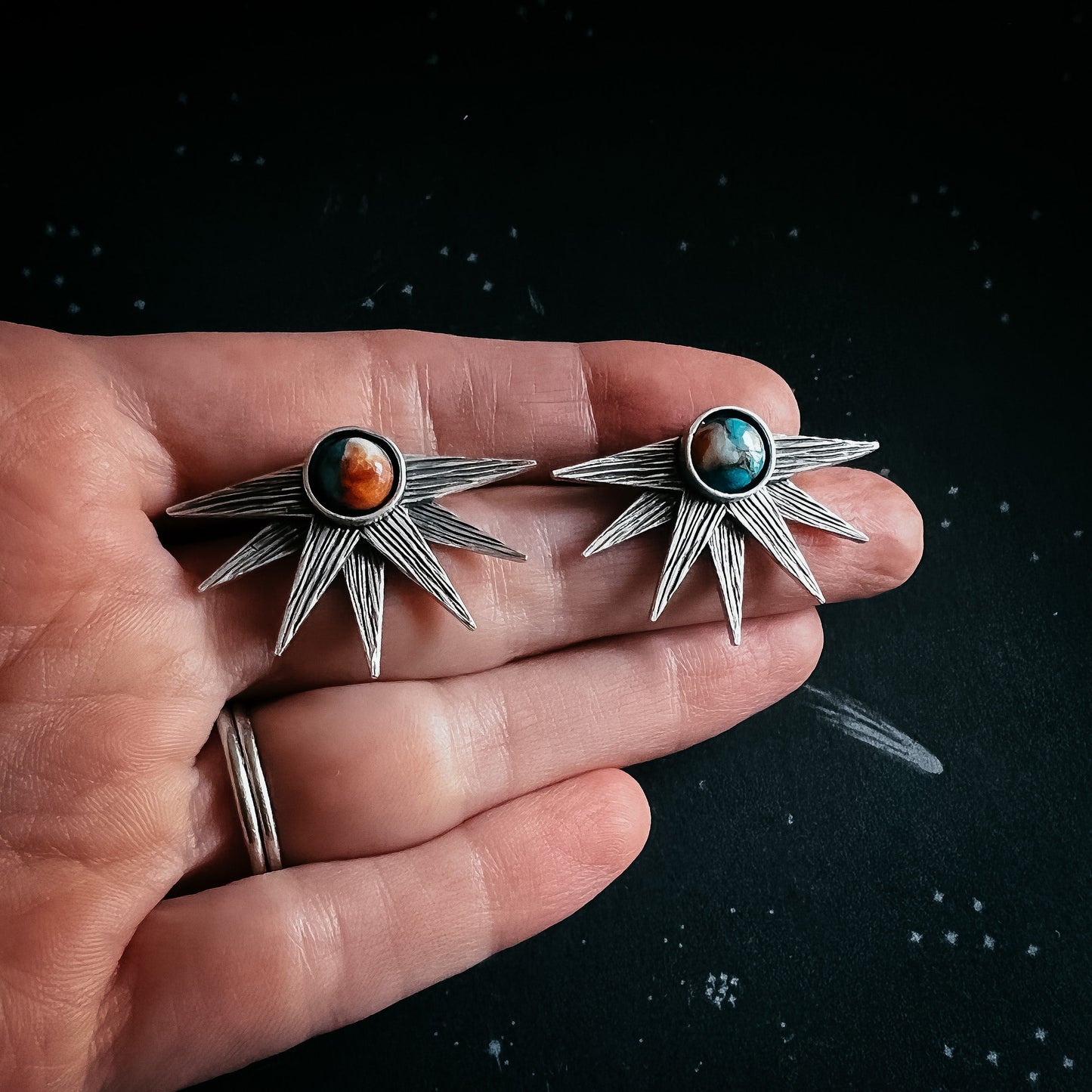 Solar Radiance Oyster Turquoise Sunburst Earrings