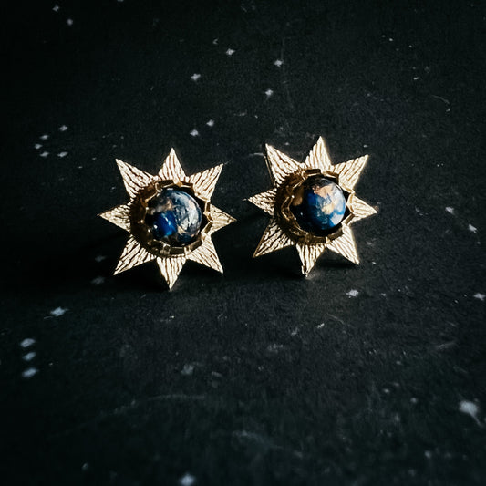 Noir Sun Stud Earrings with Lapis Lazuli