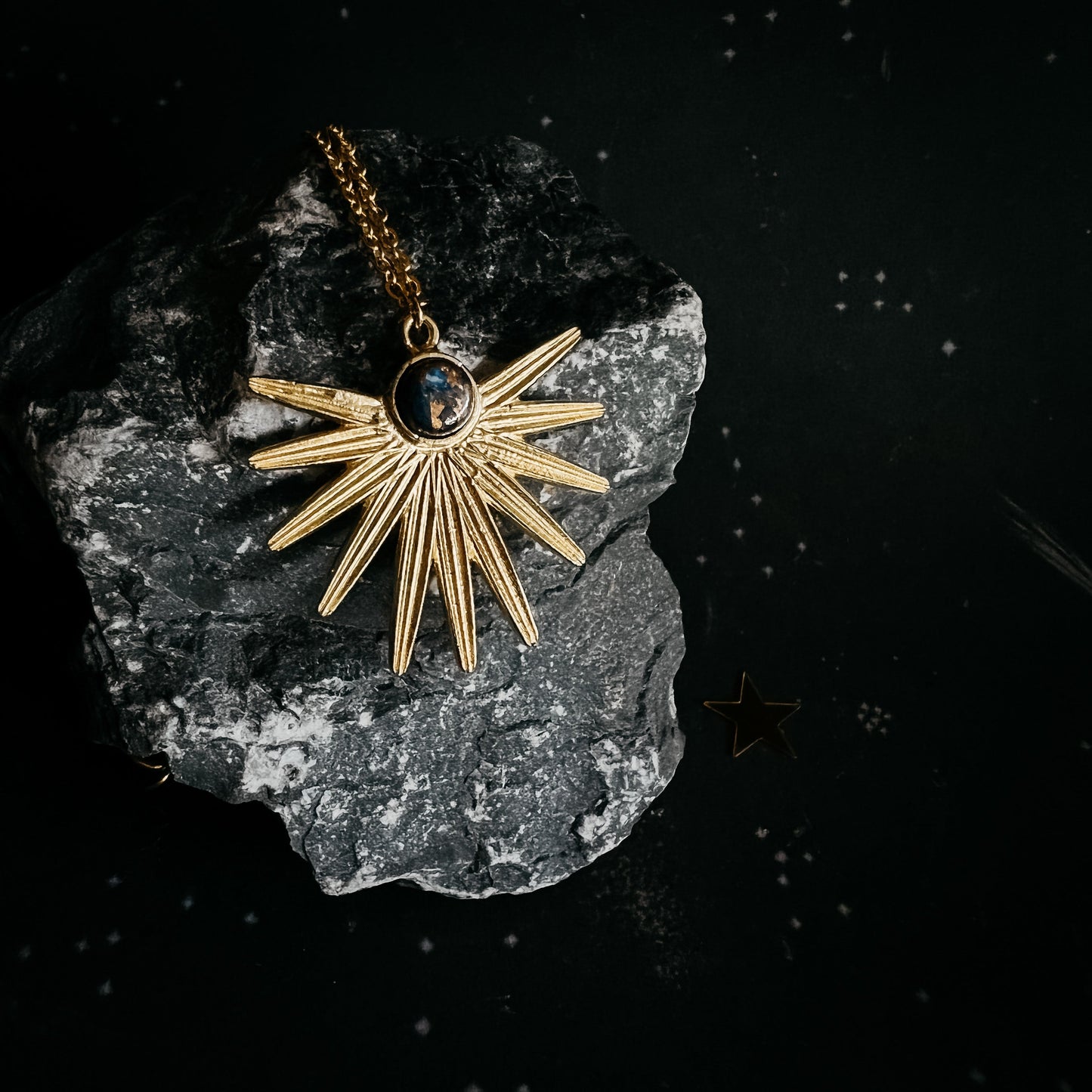 Noir Sun Pendant Necklace with Lapis Lazuli Yugen Handmade