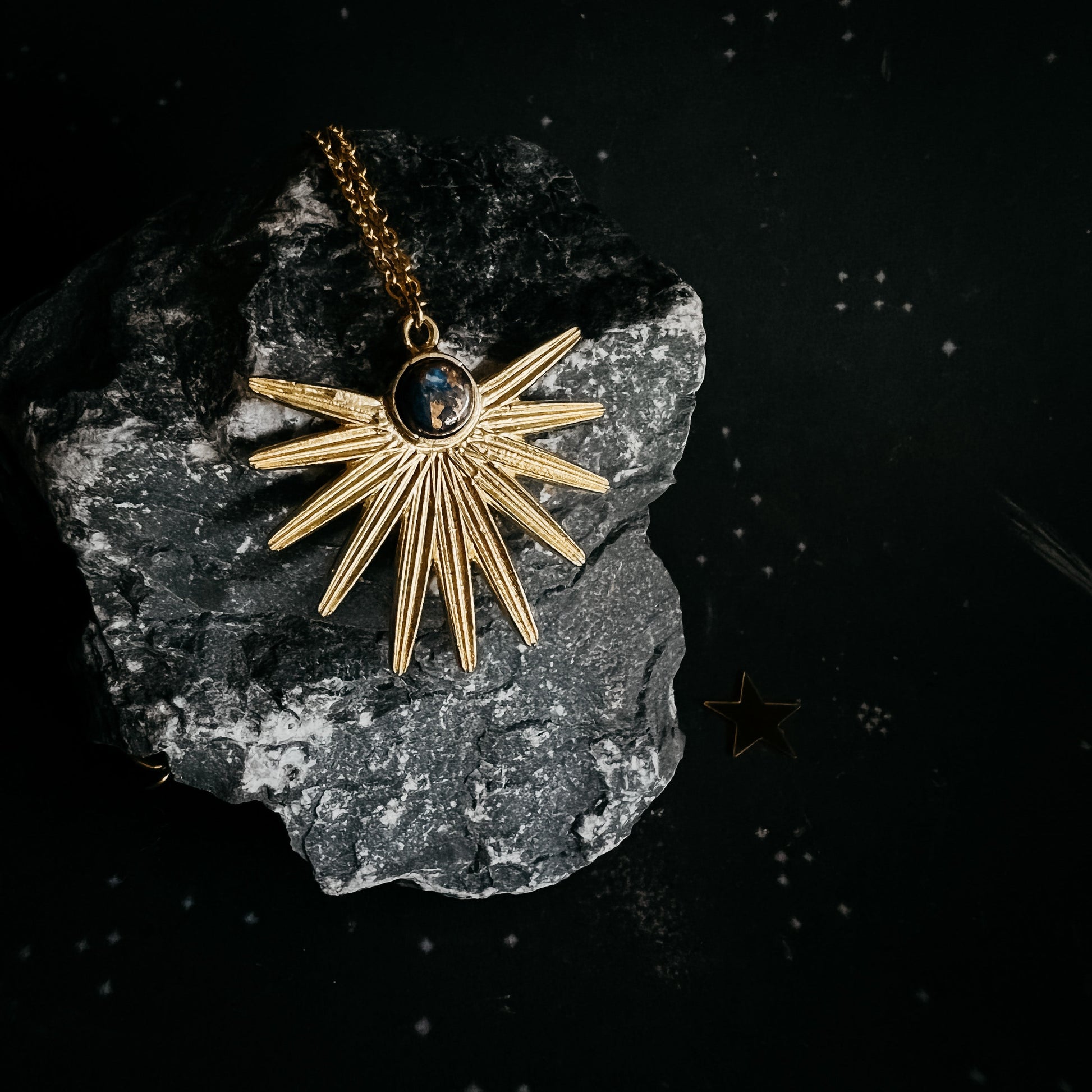 Noir Sun Pendant Necklace with Lapis Lazuli Yugen Handmade