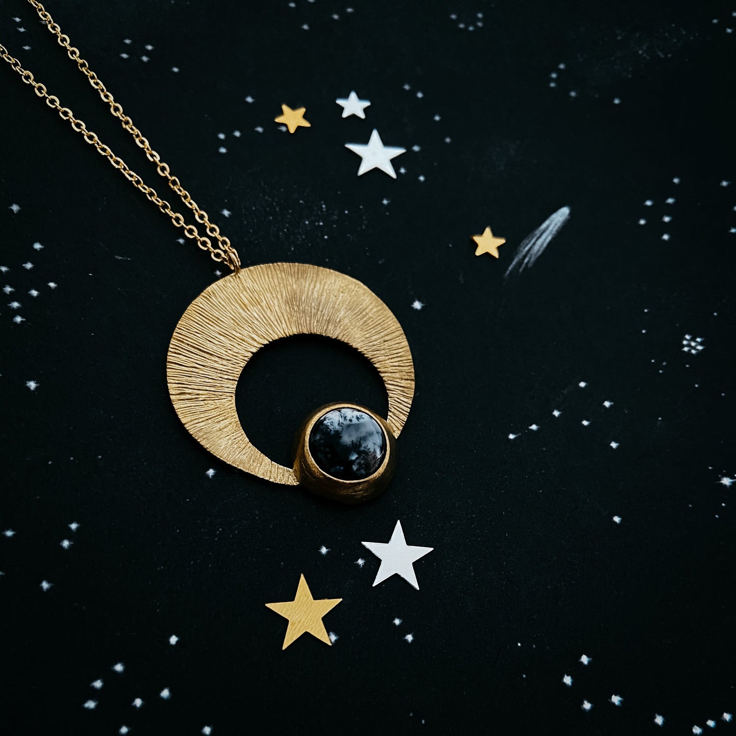 Moon Arc Necklace with Agate