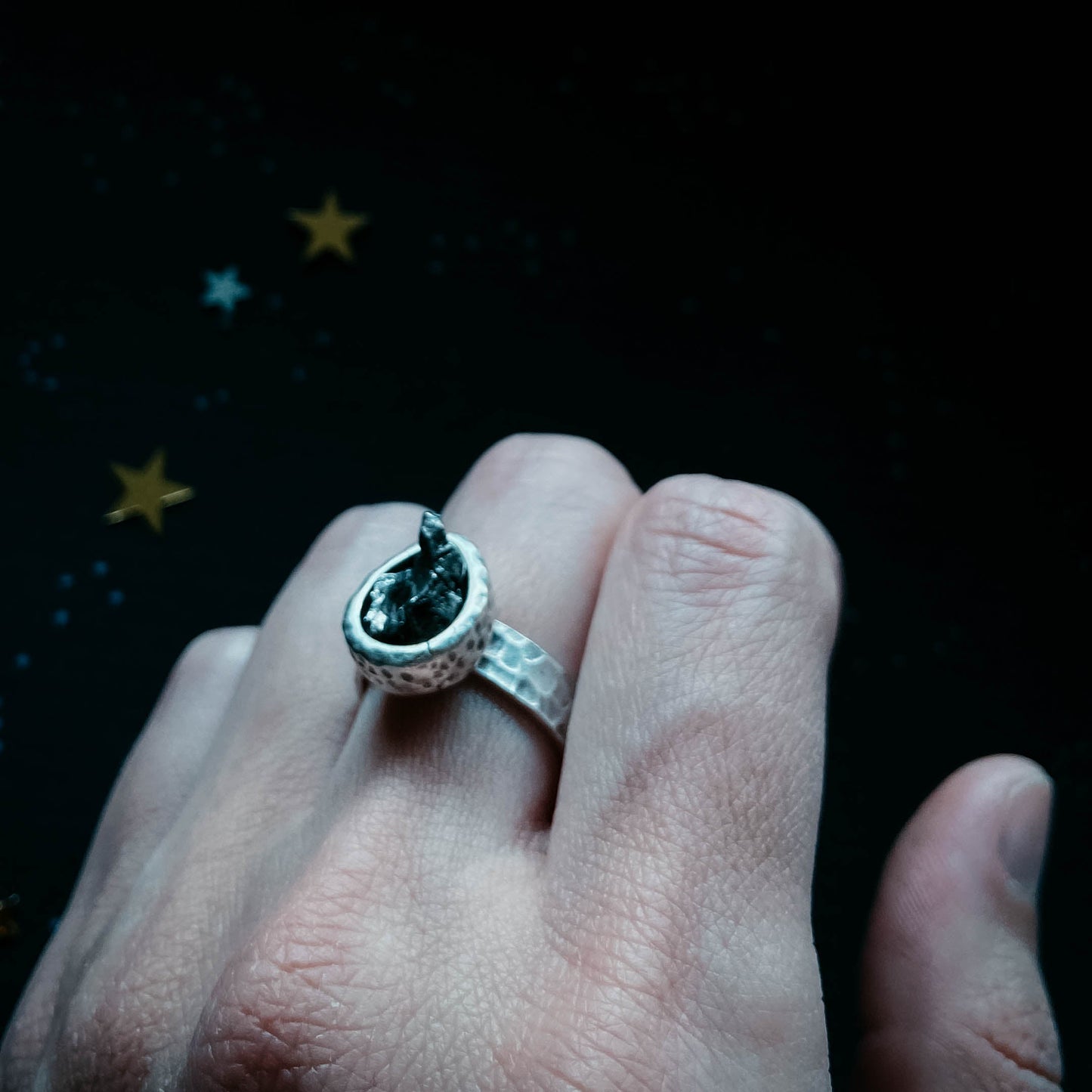 Pine-cone Ring with Genuine Meteorite