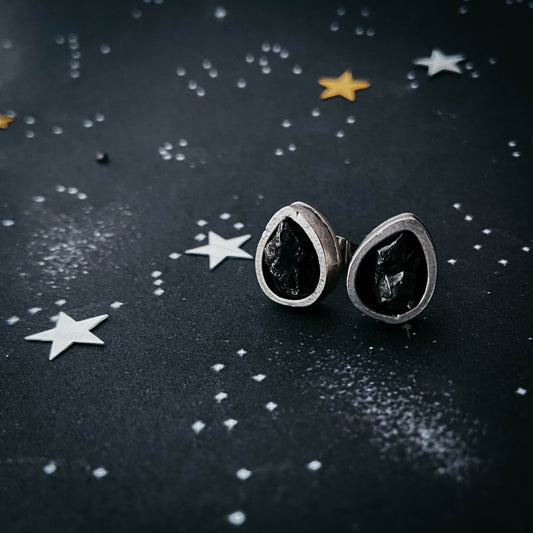 Pine-cone Shaped Stud Earrings with Genuine Meteorite