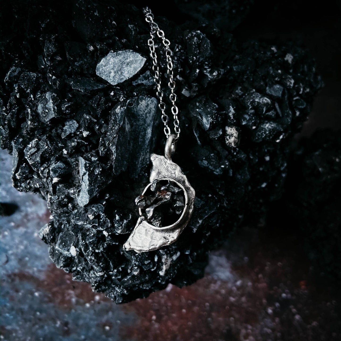 Moon Arc Necklace with Genuine Meteorite