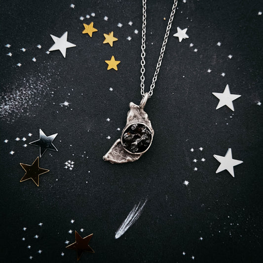 Moon Arc Necklace with Genuine Meteorite