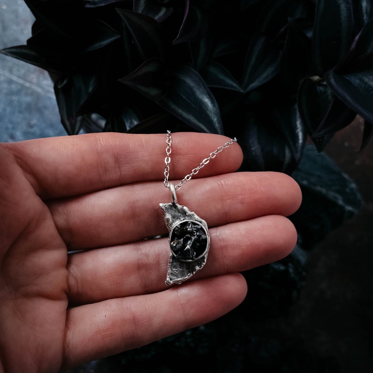 Moon Arc Necklace with Genuine Meteorite