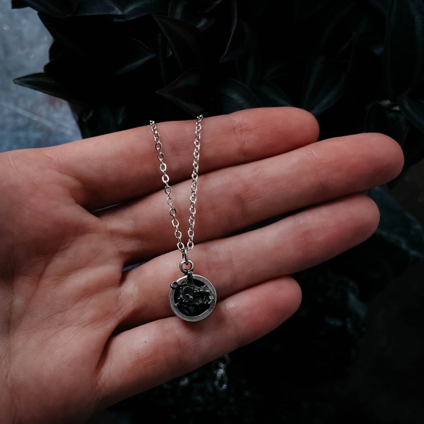 Round Pendant Necklace with Genuine Meteorite