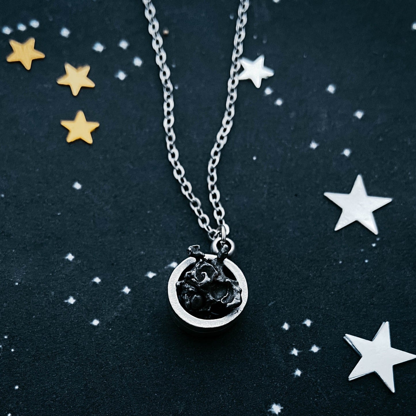 Round Pendant Necklace with Genuine Meteorite