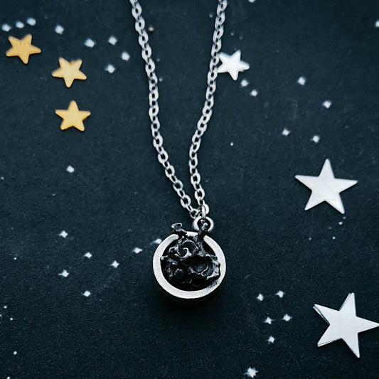 Round Pendant Necklace with Genuine Meteorite