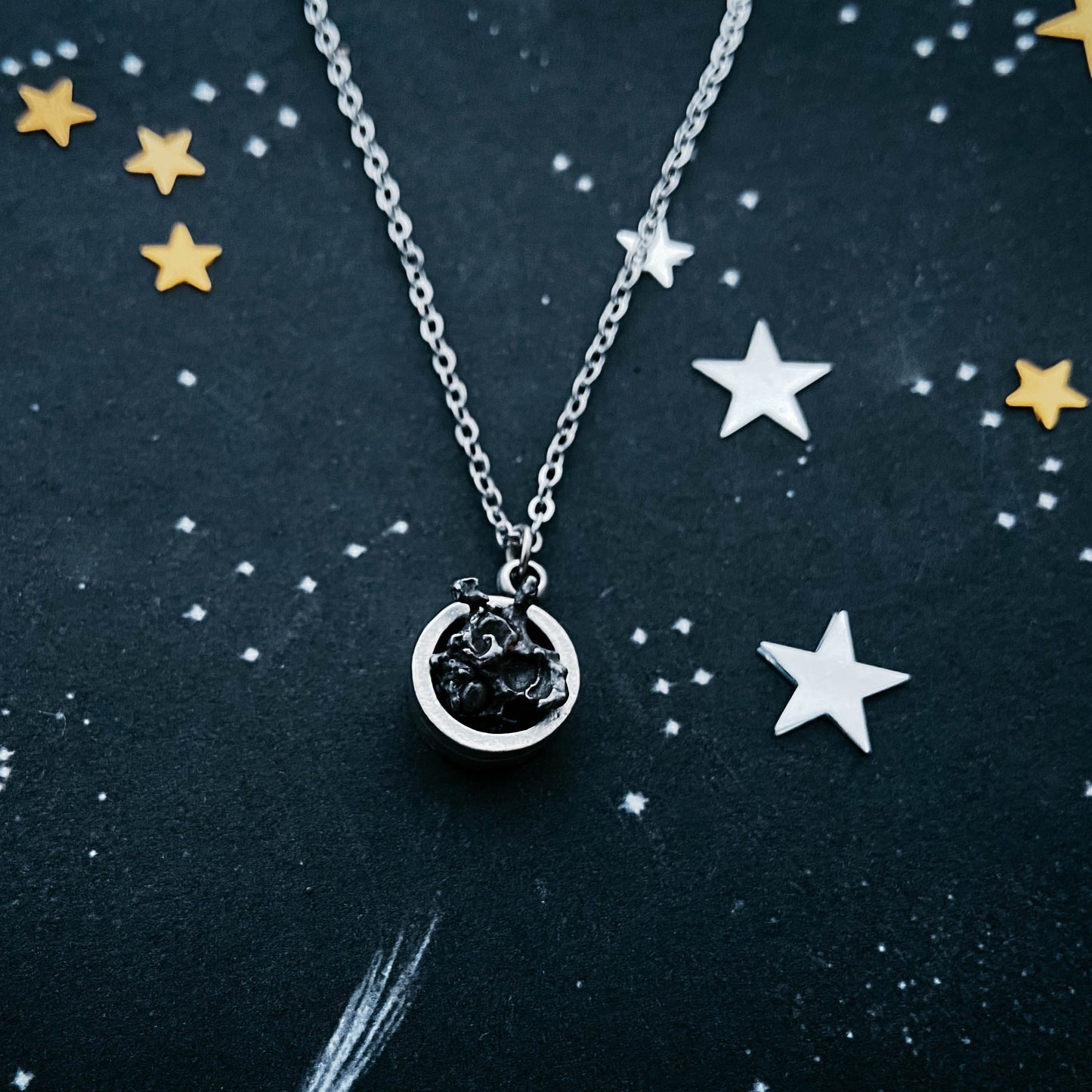 Round Pendant Necklace with Genuine Meteorite