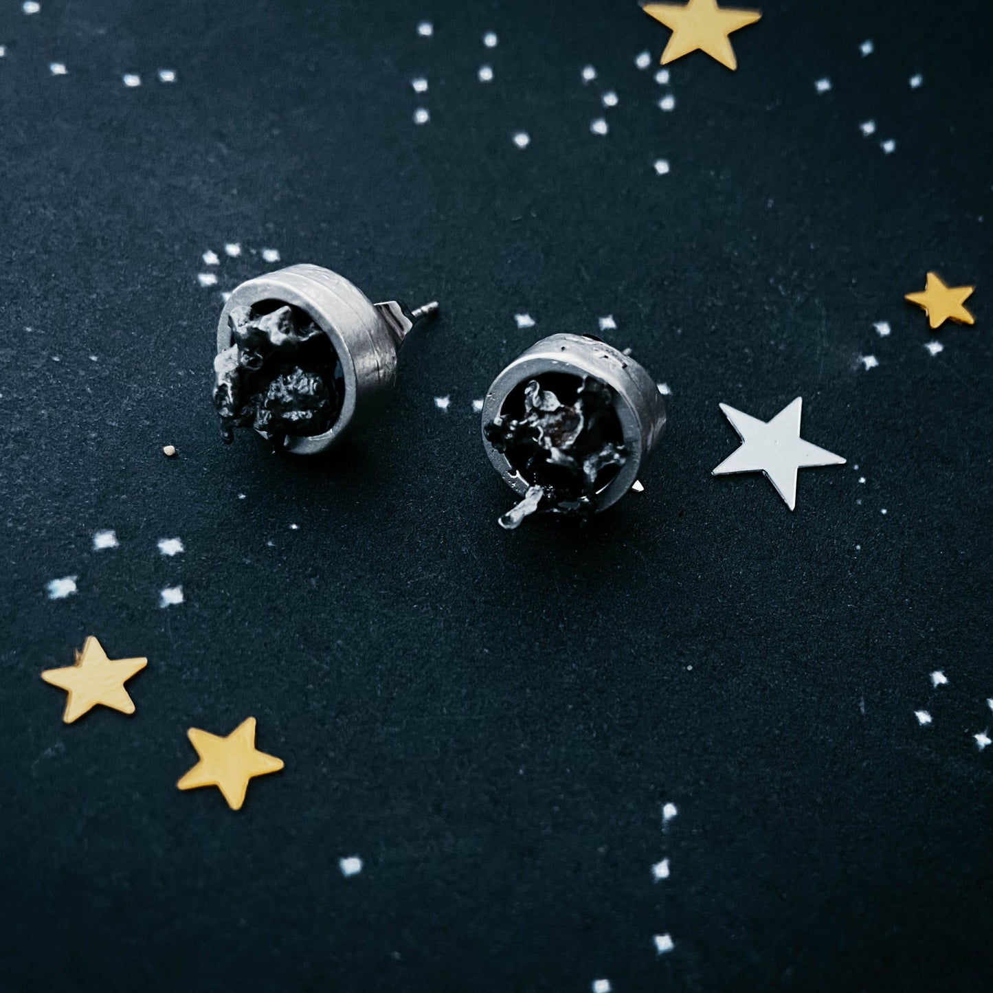 Round Dangle or Stud Earrings with Genuine Meteorite
