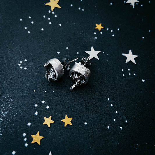 Round Dangle or Stud Earrings with Genuine Meteorite