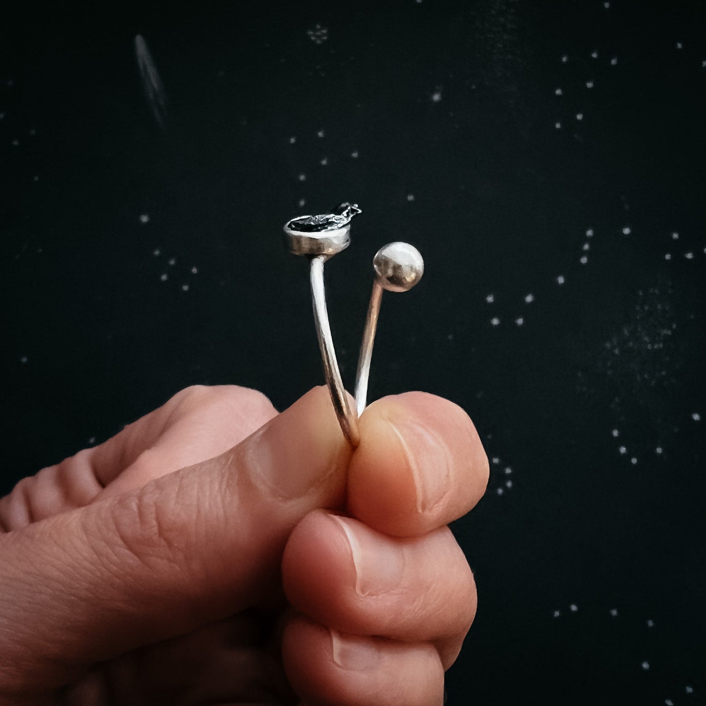 Stellar Swirl Ring with Genuine Meteorite