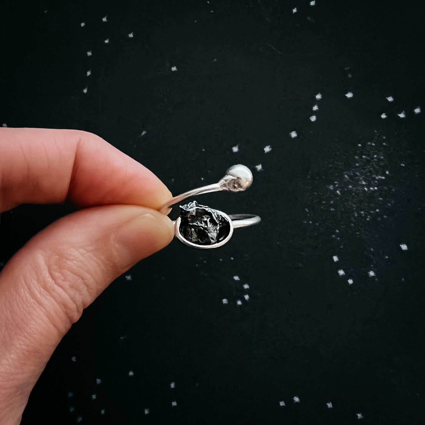 Stellar Swirl Ring with Genuine Meteorite