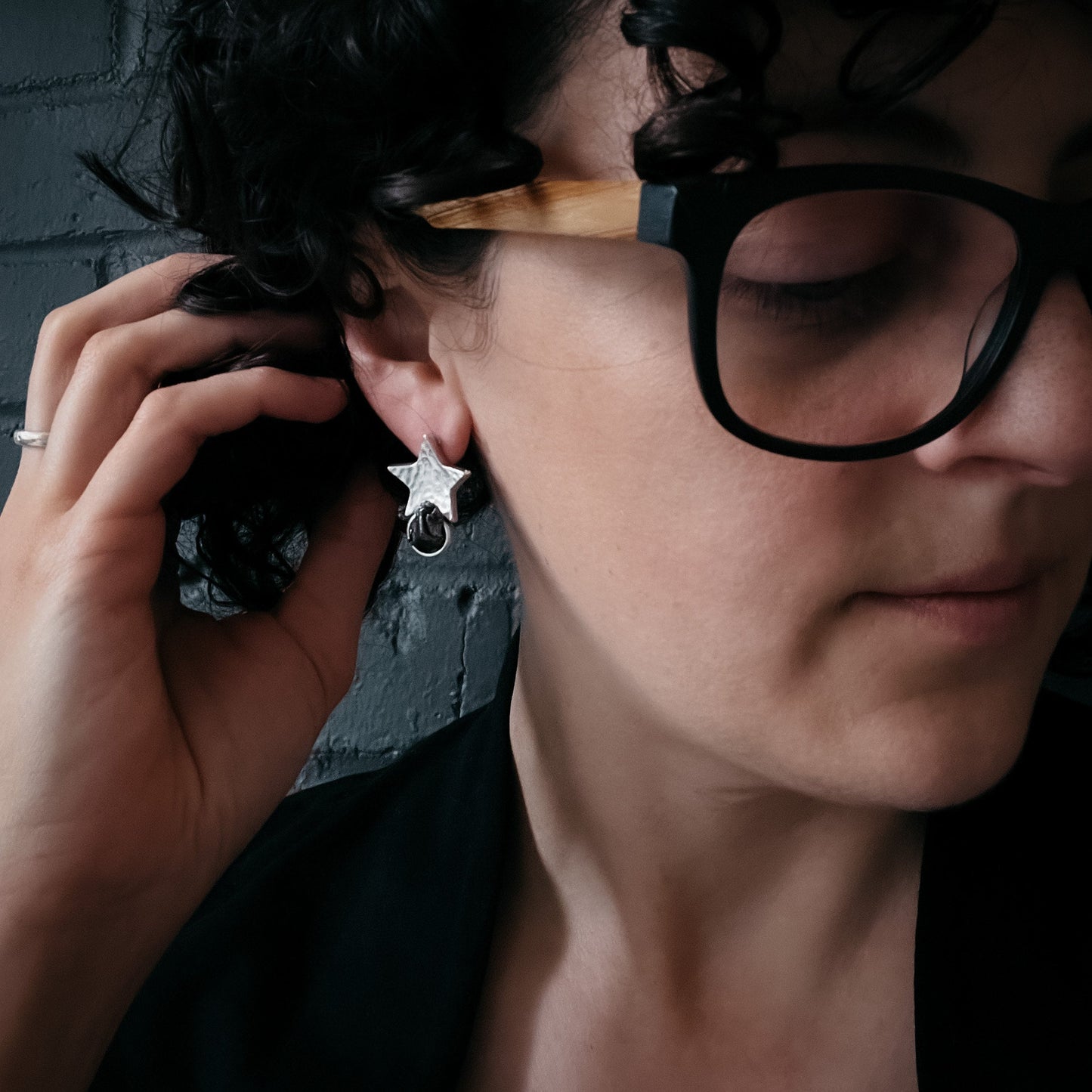 Galactic Star Stud Earrings with Genuine Meteorite