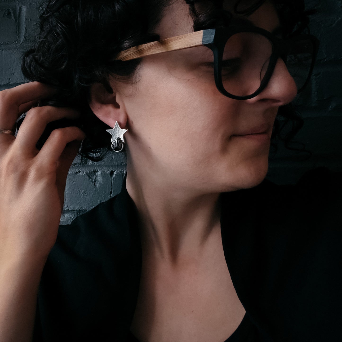 Galactic Star Stud Earrings with Genuine Meteorite