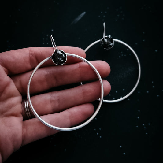 Cosmic Loop Earrings with Genuine Meteorite