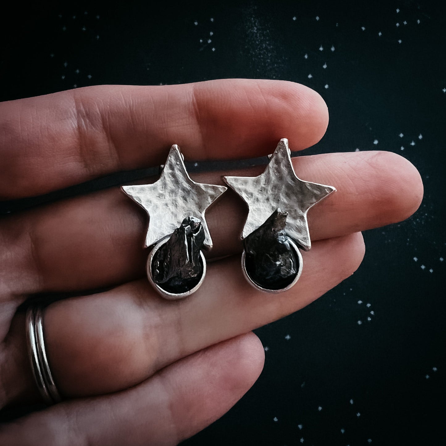 Galactic Star Stud Earrings with Genuine Meteorite