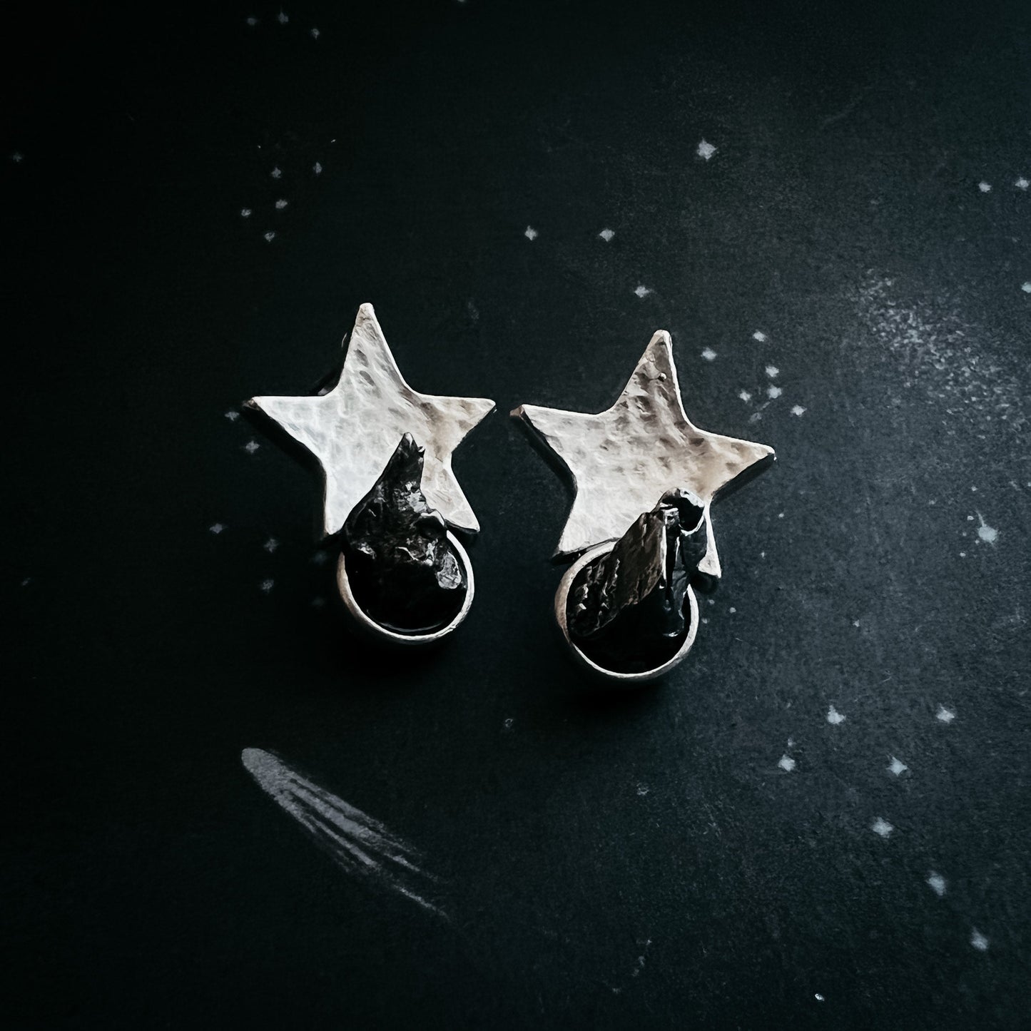 Galactic Star Stud Earrings with Genuine Meteorite