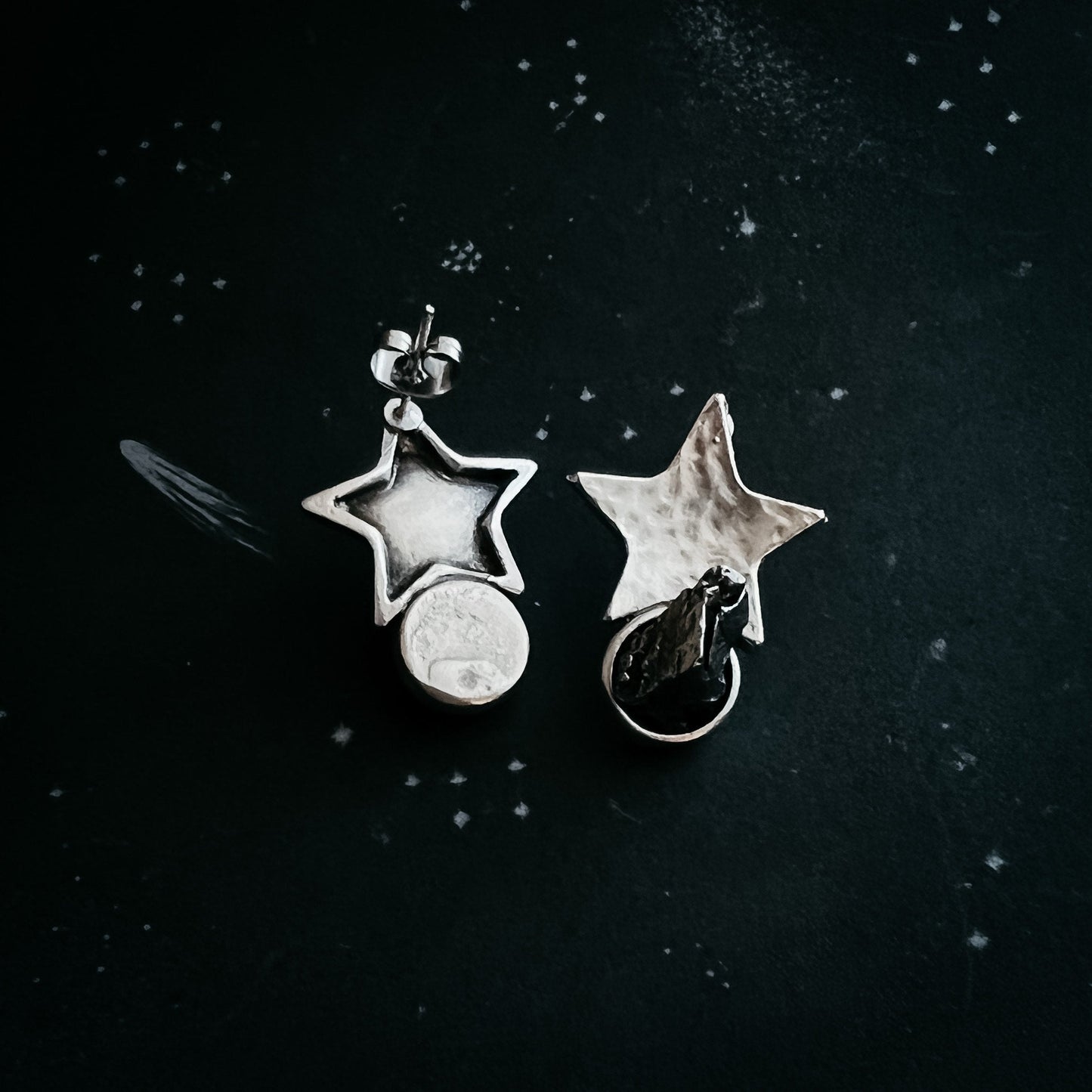 Galactic Star Stud Earrings with Genuine Meteorite