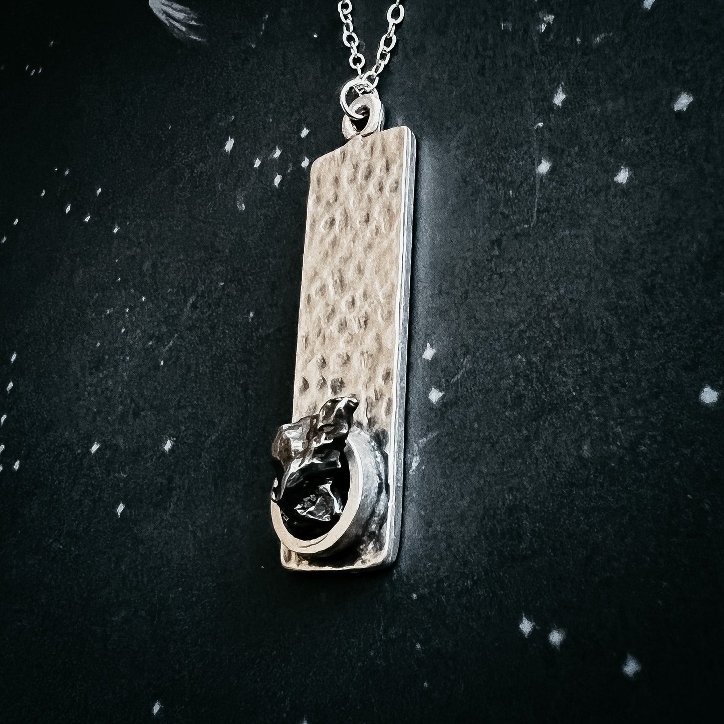 Eclipse Frame Pendant Necklace with Genuine Meteorite