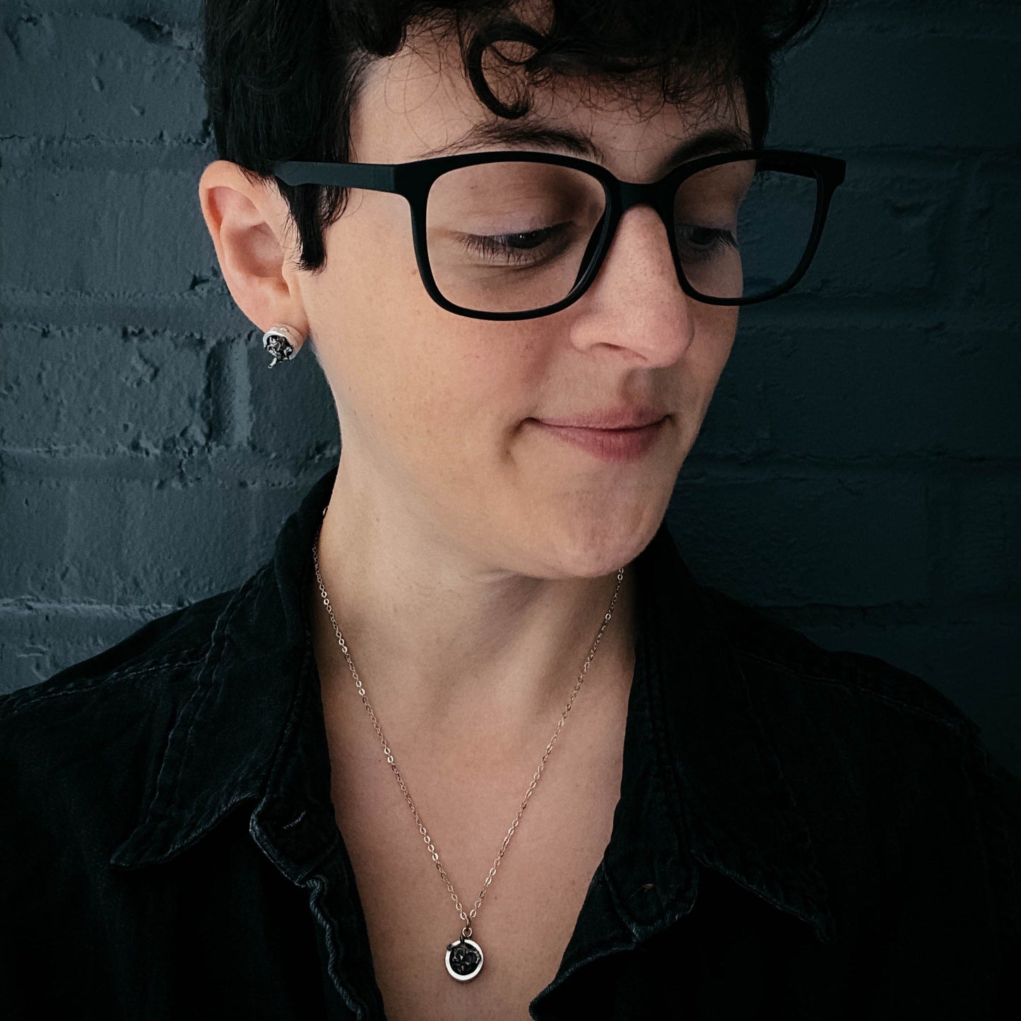 Round Pendant Necklace with Genuine Meteorite