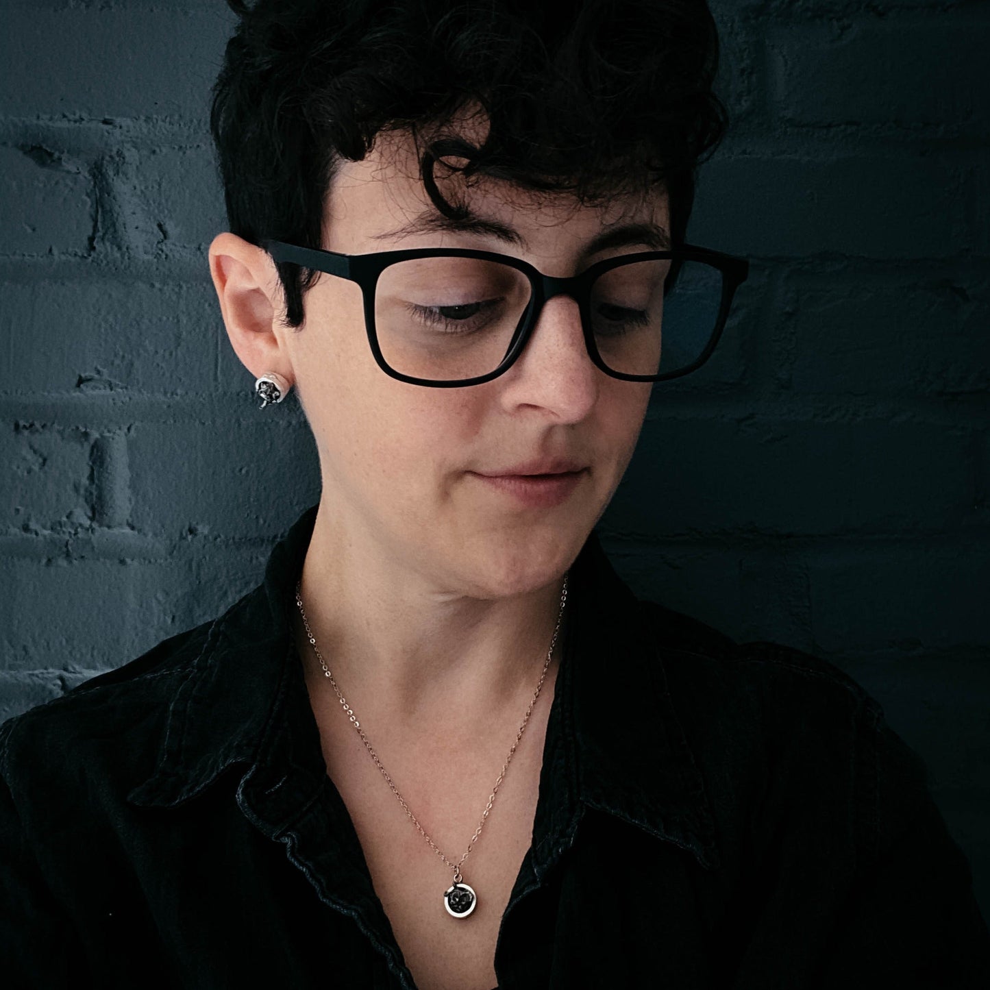 Round Pendant Necklace with Genuine Meteorite