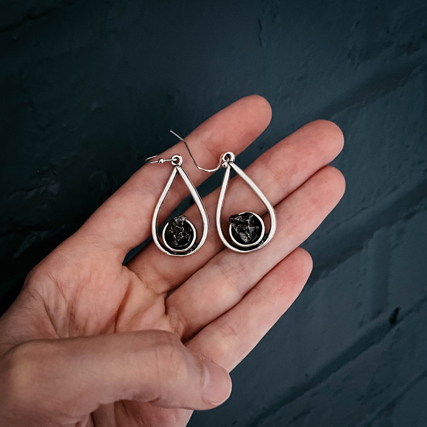 Cosmic Tear Earrings with Genuine Meteorite