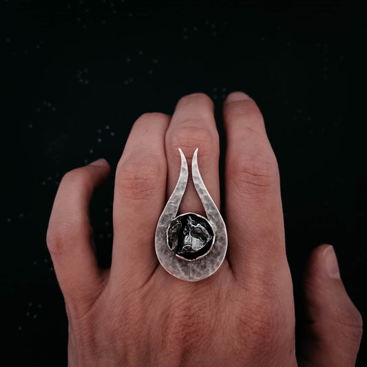 Cosmic Trail Ring with Genuine Meteorite