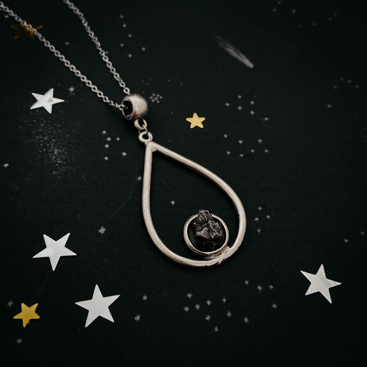 Cosmic Tear Necklace with Genuine Meteorite