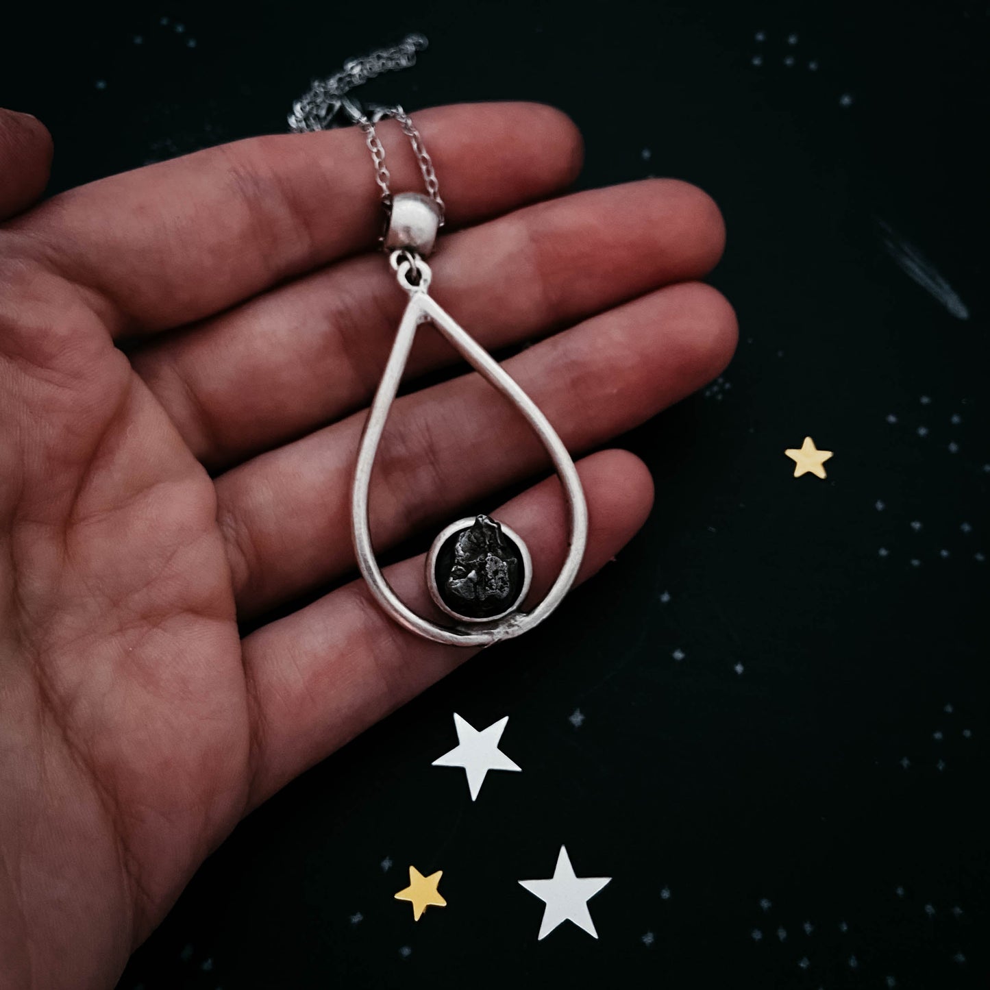 Cosmic Tear Necklace with Genuine Meteorite
