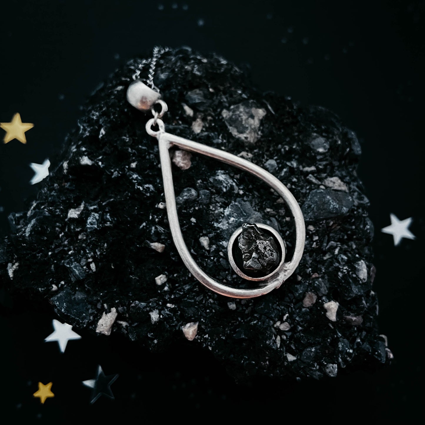 Cosmic Tear Necklace with Genuine Meteorite