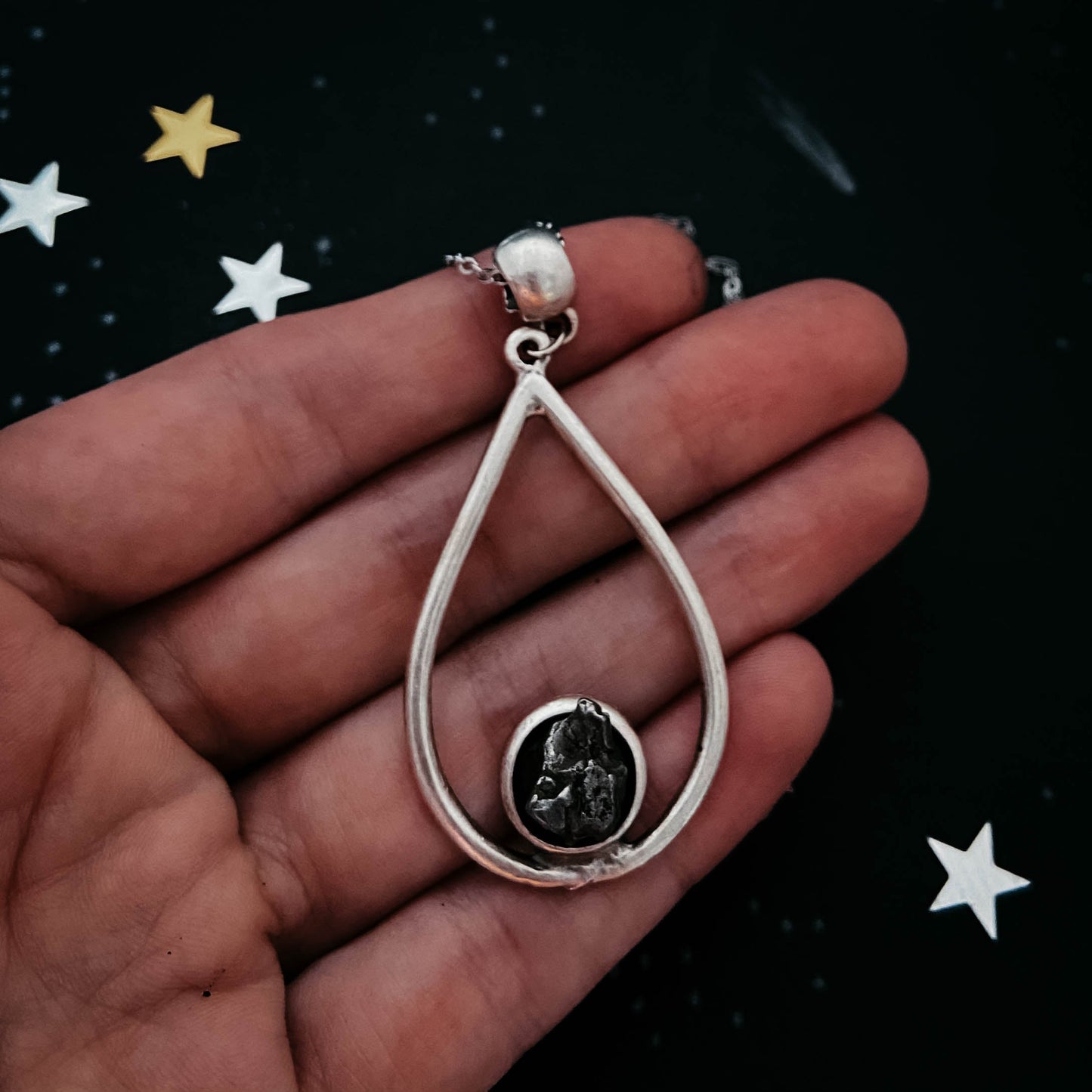 Cosmic Tear Necklace with Genuine Meteorite