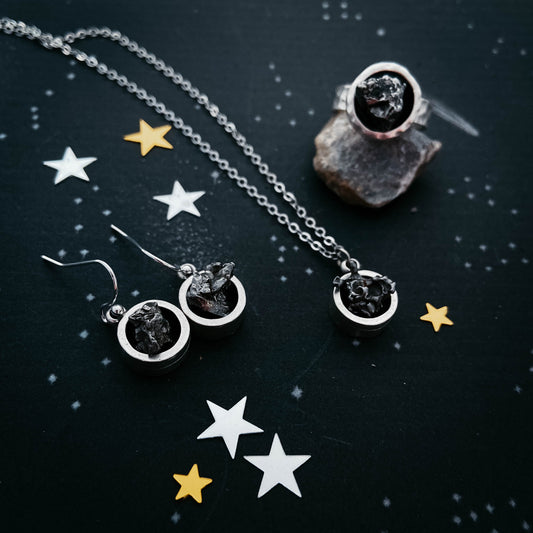 Cosmic Stone Jewelry Set with Genuine Meteorite