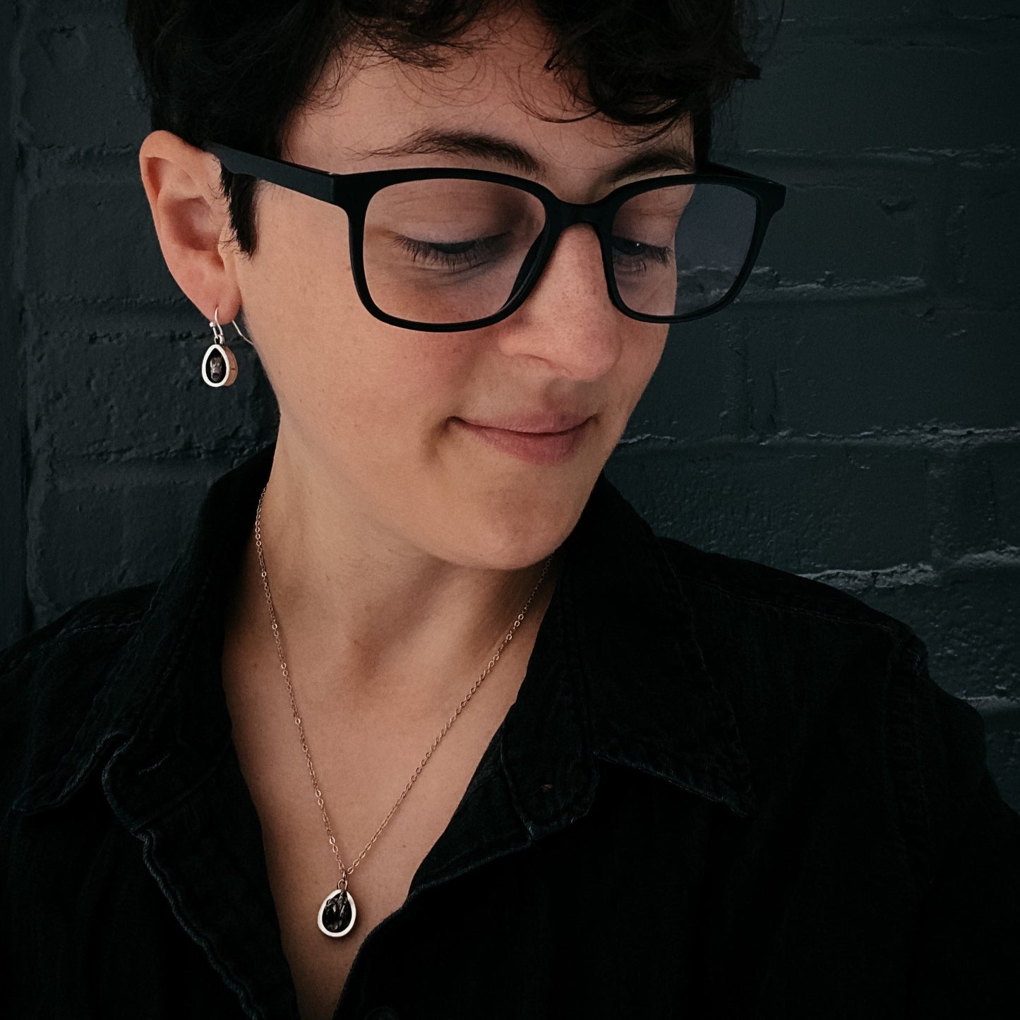 Pine-cone Shaped Dangle Earrings with Genuine Meteorite