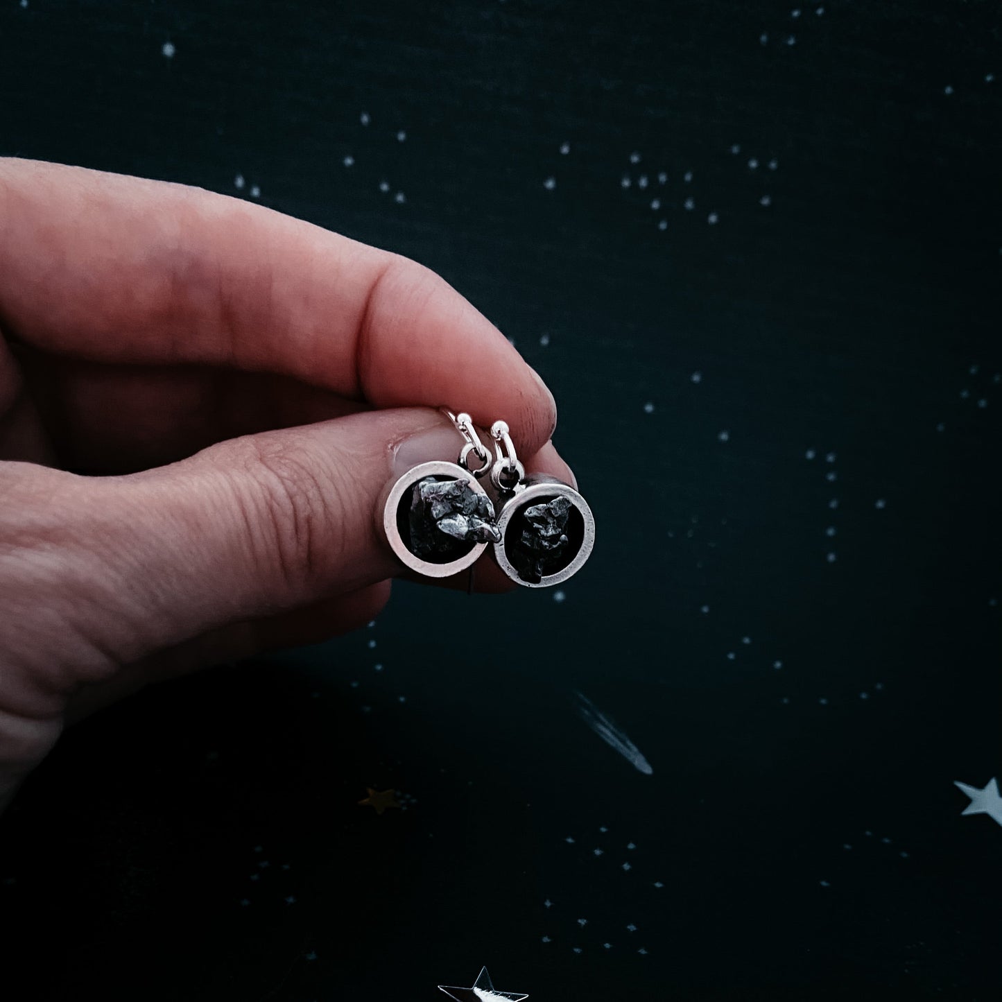 Round Dangle or Stud Earrings with Genuine Meteorite