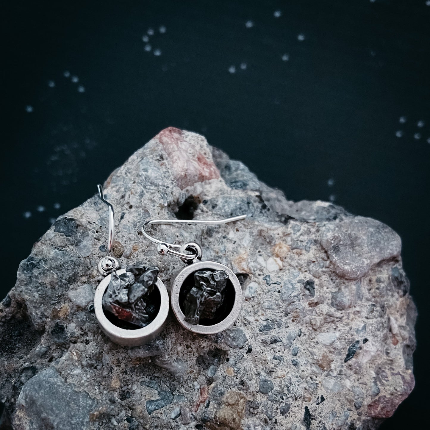 Round Dangle or Stud Earrings with Genuine Meteorite