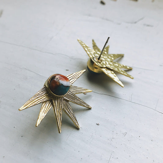 Solar Radiance Oyster Turquoise Sunburst Earrings