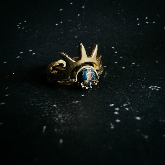 Dark Sunburst Ring with Copper Lapis Lazuli