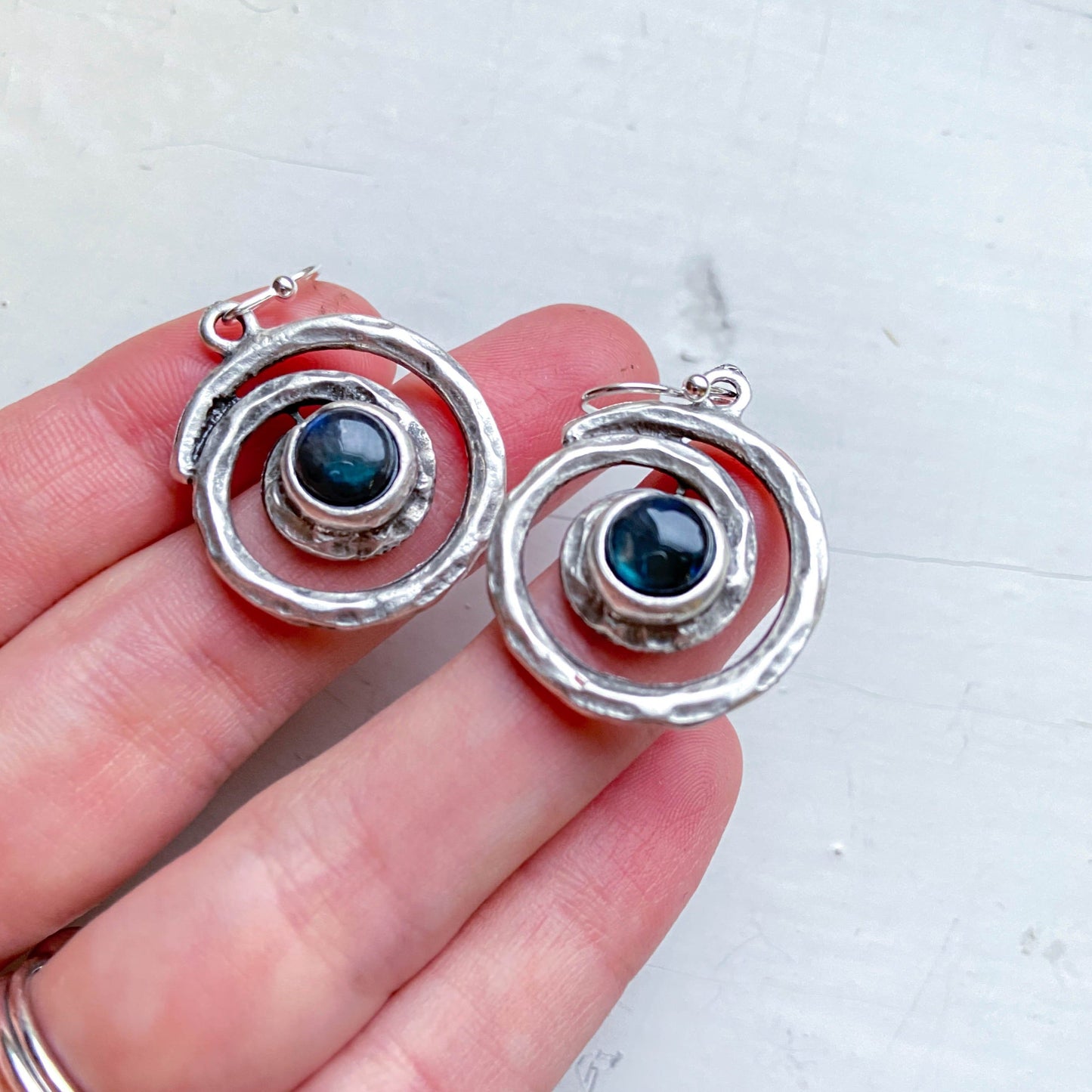 Galactic Serenity Spiral Silver Earrings with Labradorite