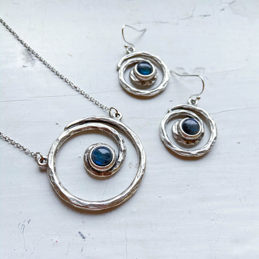 Milky Way Jewelry Set | Spiral Silver Necklace and Earrings with Labradorite