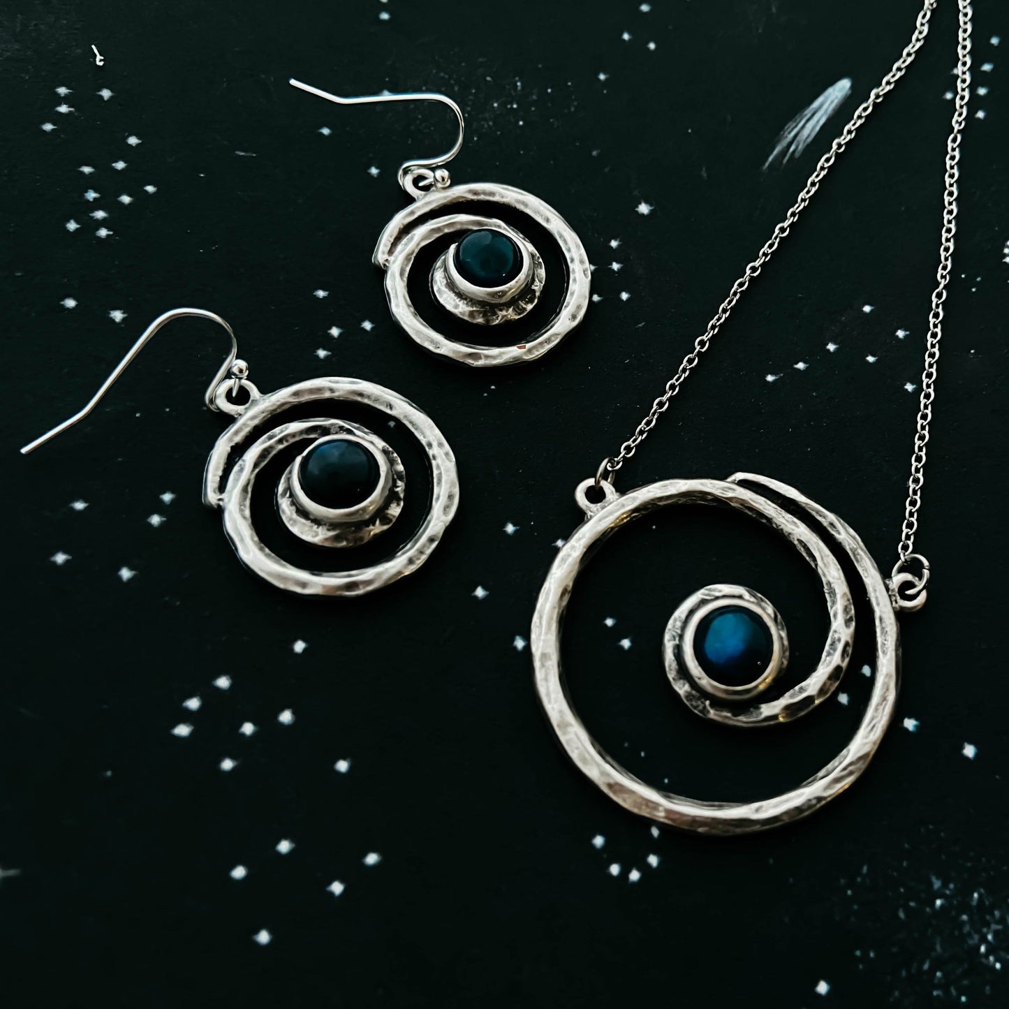 Milky Way Jewelry Set | Spiral Silver Necklace and Earrings with Labradorite