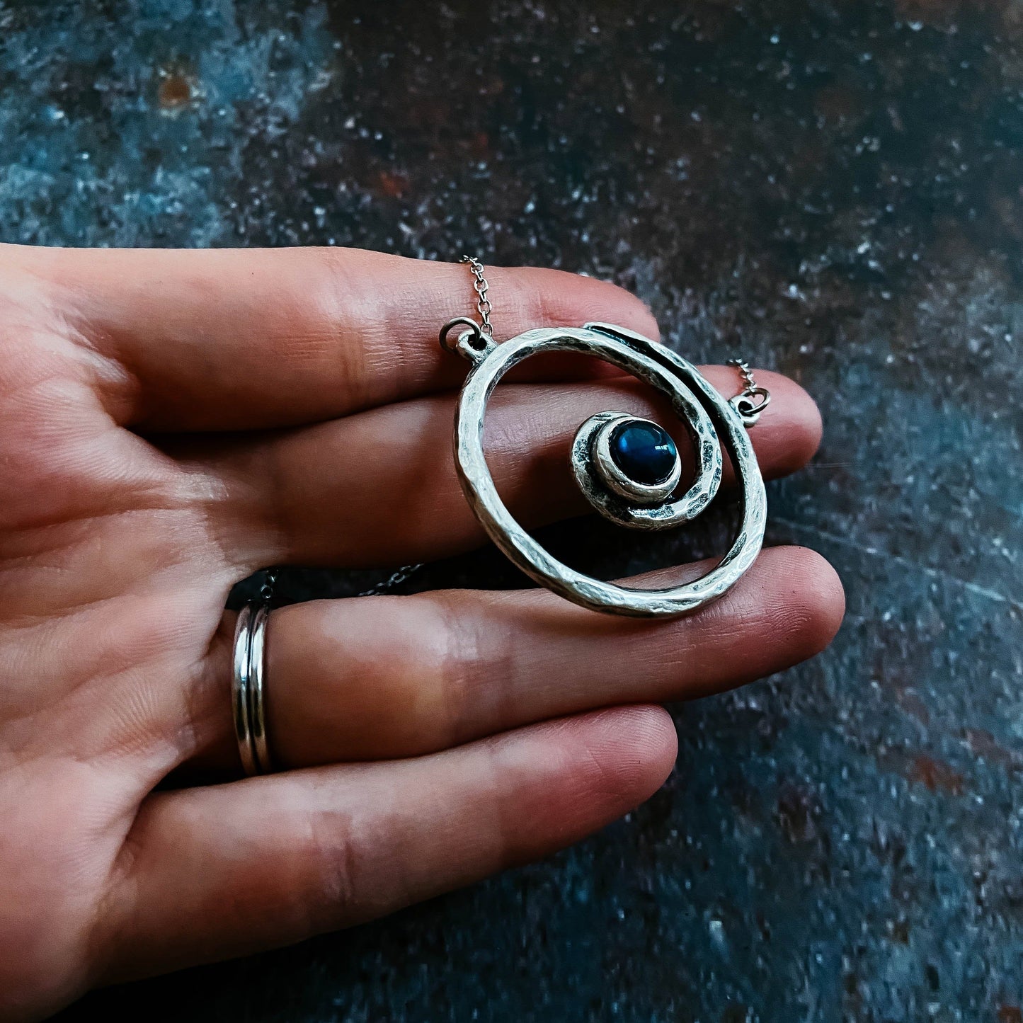 Milky Way Necklace | Spiral Silver Pendant with Labradorite