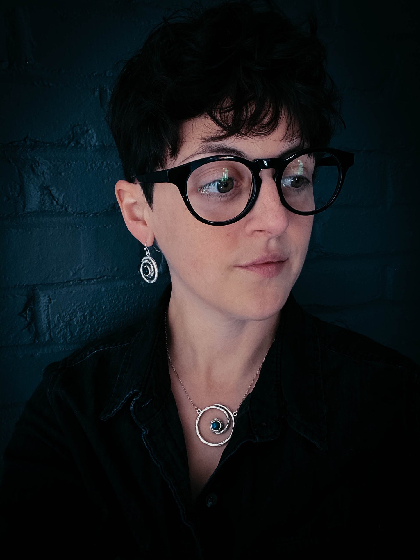 Galactic Serenity Spiral Silver Earrings with Labradorite